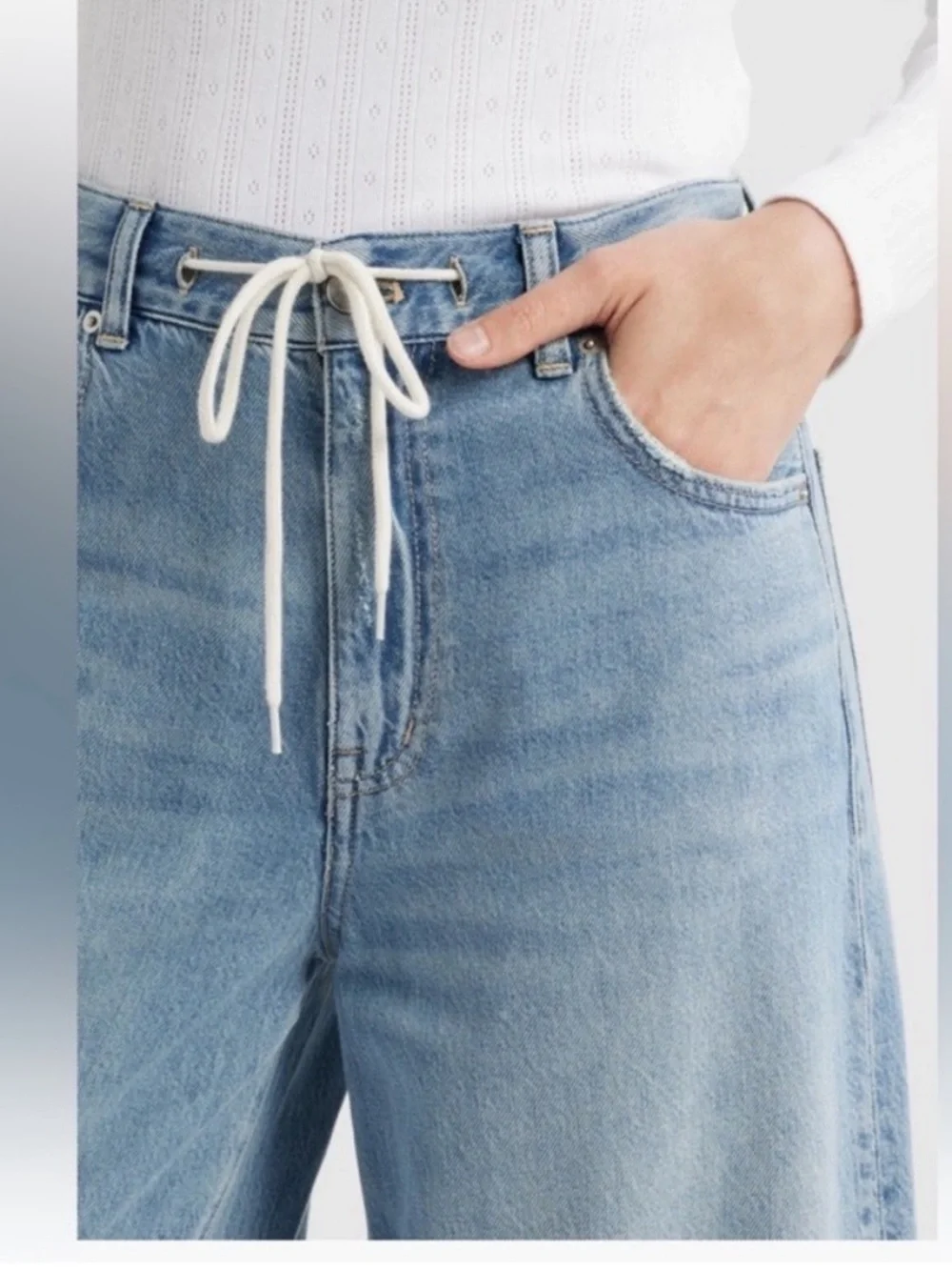 Madewell Super Wide Leg Drawstring Light Blue Women's Jeans
